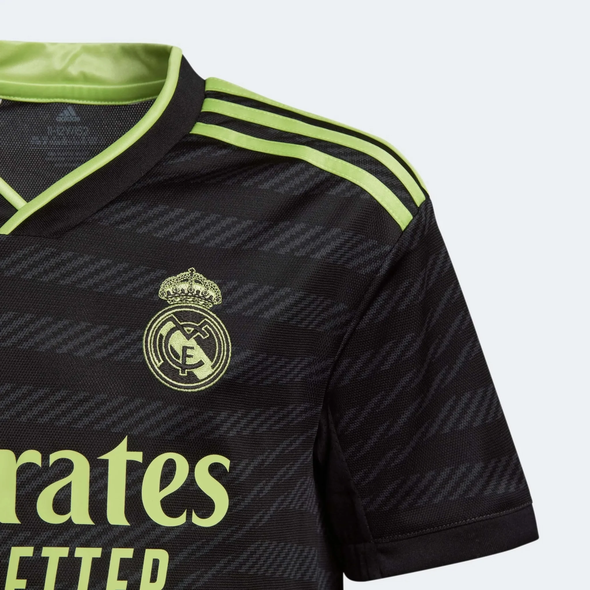 adidas 2022-23 Real Madrid Third Youth Jersey Black-Neon - Image 3